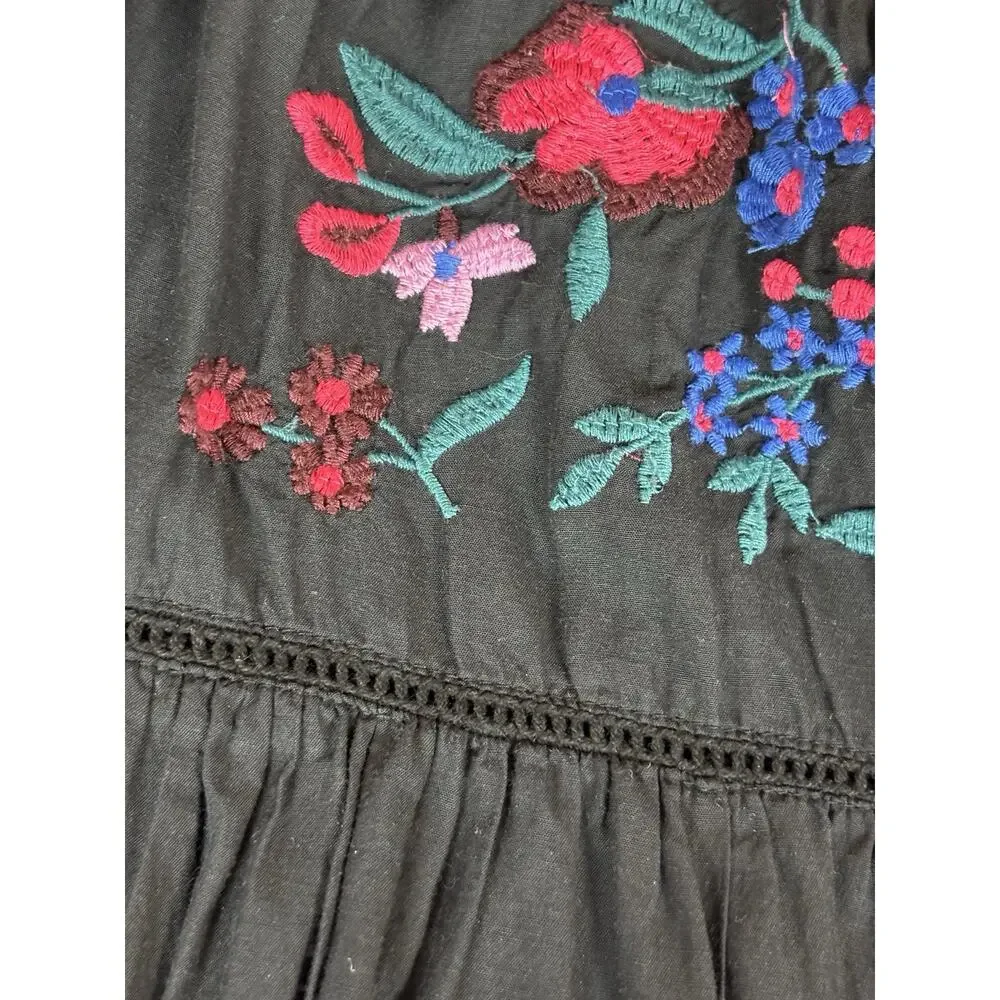 Free People Sunbeams Off Shoulder Mini Dress Black Small Embroidered Ruffled